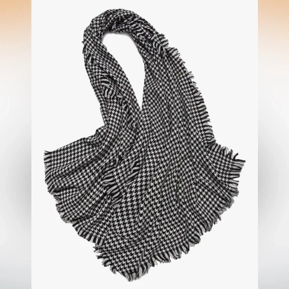 Black & White Houndstooth Fringe Scarf High Grade Large Oversized Shawl Wrap NEW - Picture 4 of 4